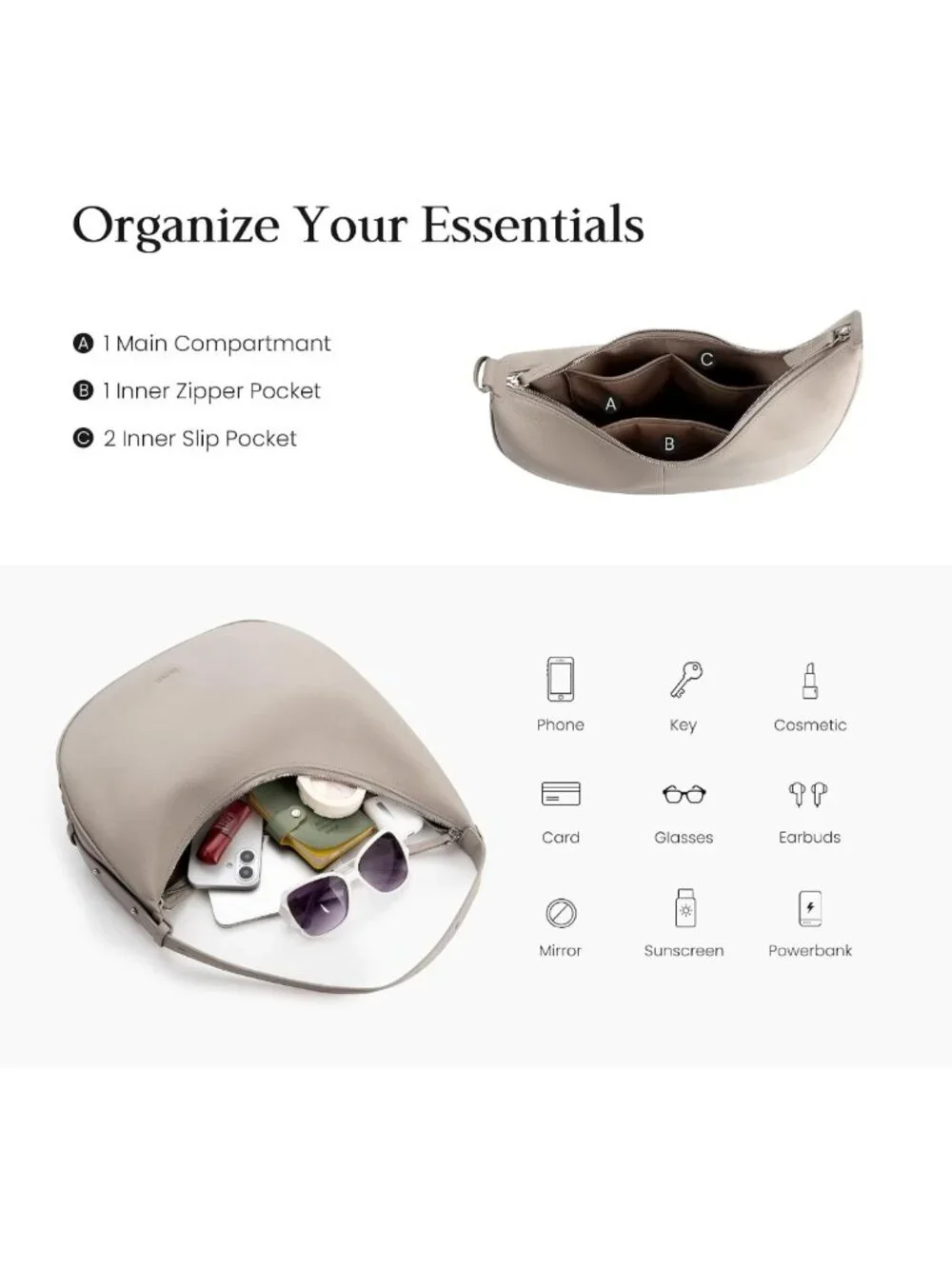 Genuine Leather Slouchy Hobo Bag | Stylish Crescent Crossbody Purse for Women